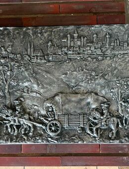 Bild / Metallrelief - Historische Szene - Kutschen, Reiter, Stadt - Herne