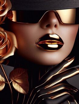 Frauenportrait im goldenen Design, Mini Poster 20x30 cm glänzend, Glamour Luxus - Celle