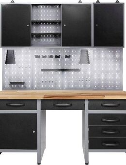 ONDIS24 Werkstatt-Set Fritz, (3-tlg), Werkbank mit Lochwand & 2 Werkstattschränken