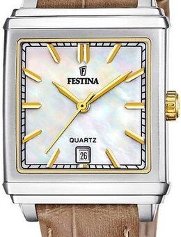 Festina Quarzuhr On The Square F20682/4, Armbanduhr, Damenuhr, Lederarmband, Datum