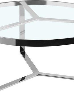 Leonique Couchtisch Palmer, Runder Couchtisch, Silber, Chrom, Glasplatte, Gestell, 90x90x40