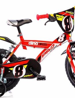 Dino Kinderfahrrad Mountainbike 16 Zoll, 1 Gang, mit Stützrädern, Frontschild und coolen Schutzblechen