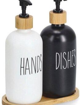 Zeller Present Spülmittelspender, (Set, 3-tlg), Glas / Bambus, Füllmenge je 500 ml, inkl. Tablett