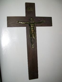 Altes Holzkreuz, 50 x 30 cm, Messing / Bronze - Büdelsdorf