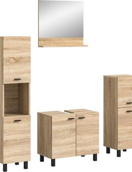 welltime Badmöbel-Set Tampa, Breite 137cm, 4-teilig, (4-St), Waschbeckenunterschrank, Spiegel, Hochschrank, Midischrank