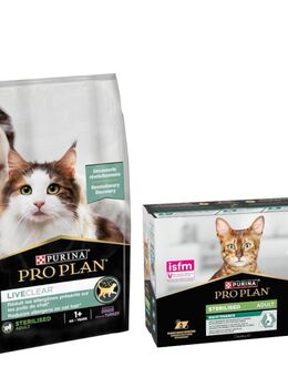 PURINA PRO PLAN Trockenfutter + 10 x 85 g Sterilised Adult Maintenance gratis! - 1,4 kg LiveClear Kitten Truthahn