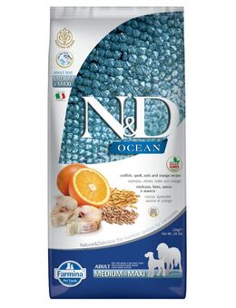 Farmina N&D Ocean gesundes Getreide Kabeljau & Orange Adult Medium/Maxi - Sparpaket: 2 x 12 kg