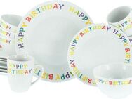 CreaTable Kombiservice Happy Birthday, Kombi-Service 16-tlg. (16-tlg), 4 Personen, Porzellan, Fröhliches buntes Geschirr, Für alle Geburtstagsfeierlichkeiten