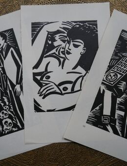 Konvolut von drei Kunstdrucken von Frans Masereel ( 1889 - 1972 ) , Blätter haben eine Größe von 26cm x 17cm , M1 - Görlitz
