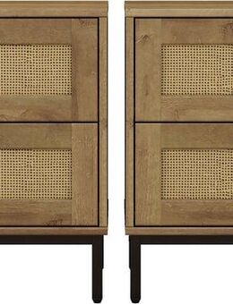 OTTO home Nachtkommode Motala Nachtschrank Set BOHO Style mit Geflecht Schubladen Bestseller (Set, 2 Schränke im Set - Eichen-Design mit schwarzen Griffen), Nachttisch Set mit je 2 Schubladen mit wiener Geflecht optik