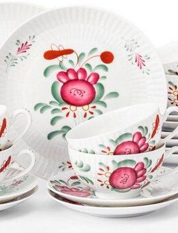 Seltmann Weiden Teeservice Geschirr-Set, 18 Teile, Amina Ostfiesenrose, klein (18-tlg), 6 Personen, Porzellan, Stäbchenrelief, die Ostfriesenrose, Blütenmotiv