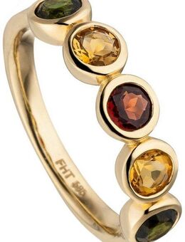 JOBO Fingerring Ring mit Citrin Granat Turmalin, 585 Gold