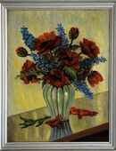 Neusachl. Ölgemälde um 1920, signiert, MOHN IN KERAMIKVASE!! in 10779
