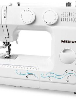 Medion® Freiarm-Nähmaschine (MD 18205), 60 Stichmuster, Freiarmnähmen, 60 Watt, 750 Stichen/min, Knopfloch- und Einfädelautomatik, Nählicht, umfangreiches Zubehör