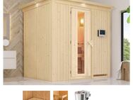 Karibu Sauna Bellin, BxTxH: 210 x 165 x 202 cm, 68 mm, (Set) 3,6-kW-Plug & Play BIO-Ofen mit ext. Steuerung