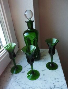 Holmegaard Kastrup Gluckerflasche Kluk Karaffe und 3 Likörgläser grün zus. 49,- Vintage - Flensburg