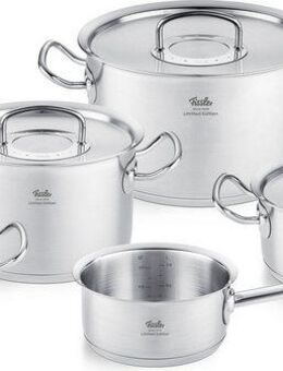 Fissler Topf-Set Original-Profi Collection® Retro, Edelstahl 18/10 (Set, 9-tlg., 3 Kochtöpfe,1 Bratentopf, 1 Stielkasserolle, 4 Metalldeckel), Limited Edition, Made in Germany