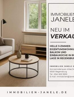 Helle 3-Zimmer-Eigentumswohnung mit Balkon und Einbauküche in ruhiger Lage in Regensburg-Süd - Regensburg