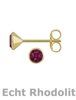 1 Paar Kelch-Ohrstecker mit echt Rhodolit 4 mm,, Gelbgold 333/-, 8k, - Essen