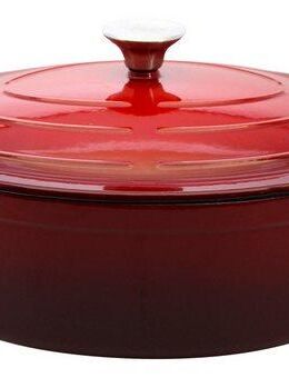Elo Bräter Kirschrot Gusseisen Topf 33 cm, Gusseisen (2-tlg., Topf inkl. Deckel), Kondesationsrillen im Deckel für zarte Bratergebnisse