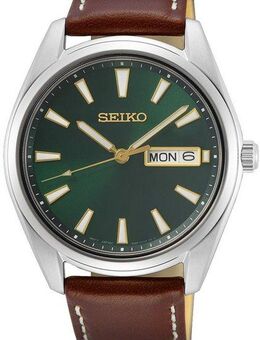 Seiko Quarzuhr SUR449P1, Armbanduhr, Herrenuhr, Damenuhr, Datum, Saphirglas, Lederarmband