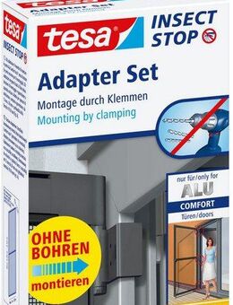 tesa Insektenschutz-Tür Insect Stop Falt Adapter für ALU Comfort Fliegengitter - Adapter-Set, (Packung, 3-St., Adapter für Alu Comfort Türen), zur Montage von Insektenschutz an Balkontür / Terrassentür