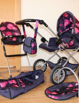 Puppenwagen-Set mit Tragetasche, Wickeltasche, Hochstuhl und Babyschale - Ochsenfurt
