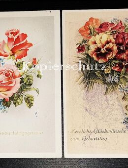 2 x Geburtstagsgrüße Ansichtskarten DDR (Stiefmütterchen/Rosen) - Bautzen
