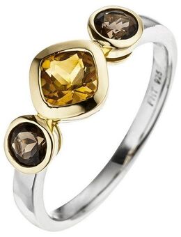 JOBO Silberring, 925 Silber bicolor vergoldet Citrin Rauchquarz