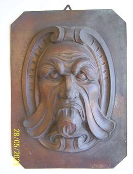 Antikes Kupfer Wandbild / Maske von Karl Fohrholz Berlin Prinzenstraße 11 Anno 1900 - Cottbus