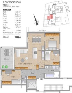 NEUBAU - RAUMWUNDER - 4-Zi-Whg - 1.OG West-Ausrichtung + Balkon, Wärmepumpe + Photovoltaikanlage