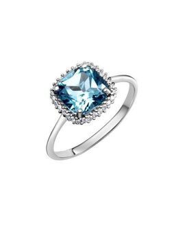 Fascination by Ellen K. Fingerring Weißgold 375 mit echtem Blautopas (beh) und Zirkonia-Steinen