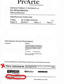 Elphi "Ein Weihnachtsmärchen" (1 Ticket!) am 26.12.25/16:00) zu verkaufen! - Ahrensburg