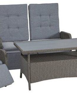 KONIFERA Gartenlounge-Set Vigo, (Set, 8-tlg., 2x Sessel, 1x 2er Sofa, 1x Tisch 120x60x60cm, inkl. Auflagen), Polyrattan, Aluminium, verstellbare Rückenlehne und Fußablage