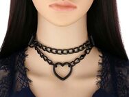 💥 Choker Halsband Schwarz Herz Kette – Gothic Punk Schmuck – Verstellbar – Unisex - Marbach (Neckar)