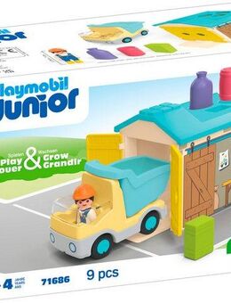 Playmobil® LKW mit Sortiergarage (71686), JUNIOR Konstruktions-Spielset, (9 St), Made in Europe