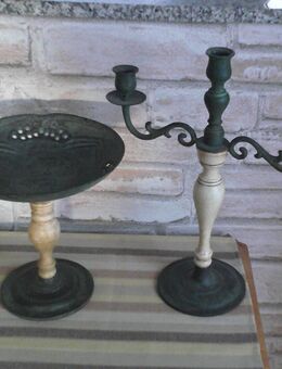 Leuchter Schale Set Metall / Holz mit 3 Kerzen - Unna