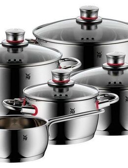 WMF Topf-Set Quality One Induktion 5-teilig, Kochtopf Set mit Glasdeckel, Cromargan® Edelstahl Rostfrei 18/10 (Set, 5-tlg., Bratentopf Ø 20 cm, Fleischtopf Ø 16/20/24 cm, Stielkasserolle Ø 16 cm), Induktions Töpfe Set unbeschichtet, für alle Herdarten...