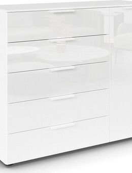 rauch Schubkastenkommode Kommode Türkommode Sideboard Kombikommode FLIPP mit Glasfront (Breite 120 cm mit 2 Einlegeböden), 1-türig mit 5 Schubladen und Soft-Close-Funktion sowie Glasfront