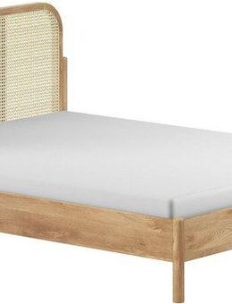 Home affaire Bettgestell Olive, Bettpfosten Eiche massiv und furnierten Bettseiten (mit hochwertigem Rattan-Geflecht Kopfteil, Rahmen Eiche massiv), ohne Lattenrost, mit höhenverstellbarem Rahmenbeschlag, zwei Breiten