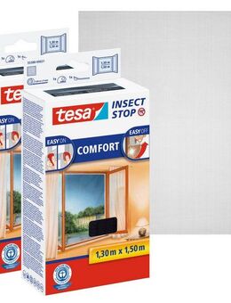 tesa Insektenschutz-Fensterrahmen Insect Stop Comfort Fliegengitter für Fenster - 1.3 m x 1.5 m, (Packung, 2-St., Fliegennetz, Klettband, Andrück und Schneidehilfe), Insektenschutzgitter - ohne Bohren - zuschneidbar