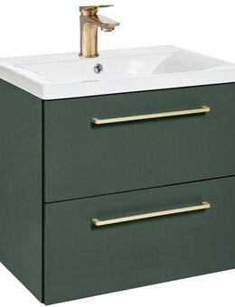 welltime Waschtisch Kent Badezimmerschrank Hängeschrank Bad WC mit Waschbecken, Waschplatz Badmöbel Breite 60 cm 2 Auszüge mit Softclose