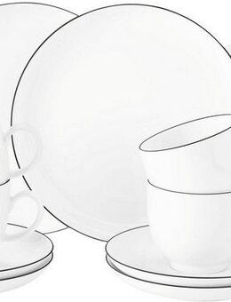 Seltmann Weiden Kaffeeservice Geschirr-Set, Service Lido Black Line (18-tlg), 6 Personen, Porzellan, Tassen, Untertassen, Teller, 18 Teile, für 6 Personen, Made in Germany