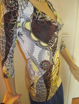 NEU * Seidig * 70er Jahre * Flower- Power * Blumen * Blüten * Longsleeve * Langarm * Wasserfall * T- SHIRT "BIBA by ESCADA" Gr. 34- 38/ XS- S, 0 * schwarz * gelb * Pastell * - Riedlingen