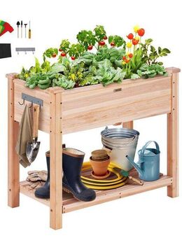Hochbeet Holz Pflanzkübel mit Ablage Blumenkasten 75kg Tragfähigkeit Garten Pflanzkasten Terrassen Gemüsebeet Gartenbeet Pflanzbeet 86x46x76cm ideal für den Anbau von Gemüse Obst Kräutern Set253232 - Wuppertal