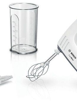BOSCH Handmixer ErgoMixx MFQ37470, Edelst. Rührbesen/Knethaken, 5 Stufen, weiß, 750 W, Turbostufe, Mixfuß, leichtes Gehäuse, Made in Europe