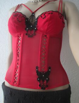 NEU mit ETIKETT * Swarovski * Strass- Kristalle * Schmetterling * Butterfly * Applikationen * Mesh * Träger * Bügel- Bustier * Mieder * Corsage * Korsett * Gr. 34- 36/ XS- S * 70B * rot * schwarz * - Riedlingen