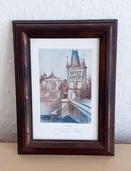 Bild Prag petrol/braun im braunen Holzahmen 13 x 17,5 cm - Koblenz