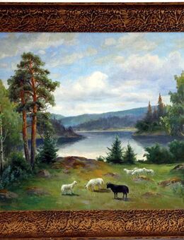 TopGemälde JOHNNY MILLAR (1855 SE), Seenlandschaft mit Schafherde 1924!! - Berlin