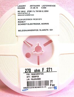 1 Rolle Samsung SMD-CHIP-Widerstand RC2012F271CS - 270 Ohm / F 271 - 5000 Stück - Biebesheim (Rhein)